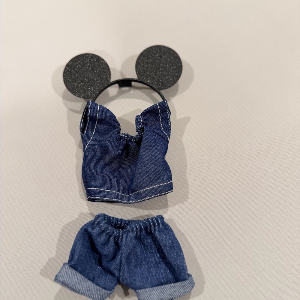 Labubu Outfit Navy Doll Denim Two-Piece Outfit with Black Mouse Ear Headband